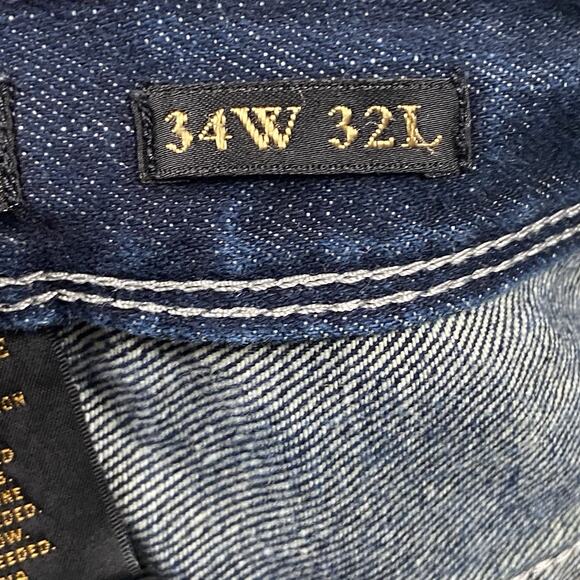 Helix Jeans Mens 34X32 (34x31) Slim Dark Denim Boot Embroidered Pockets Grunge - Picture 5 of 7